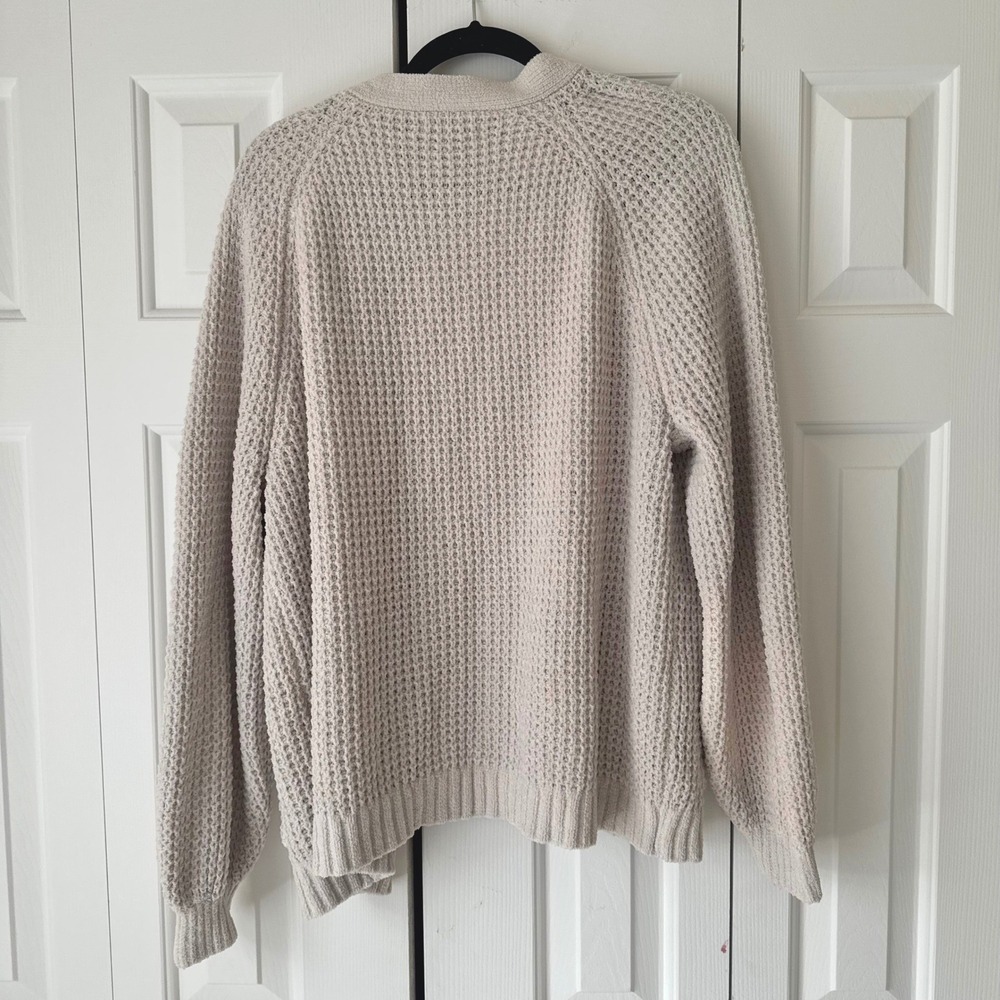 American Eagle Women Oatmeal Beige Waffle Knit Open Front Cardigan Sweater Large - Picture 2 of 4